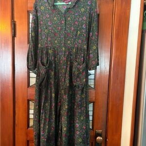 April Cornell Dark Green Floral Long Sleeve Dress size XL